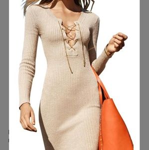 Michael Michael Kors lace up rib knit dress khaki